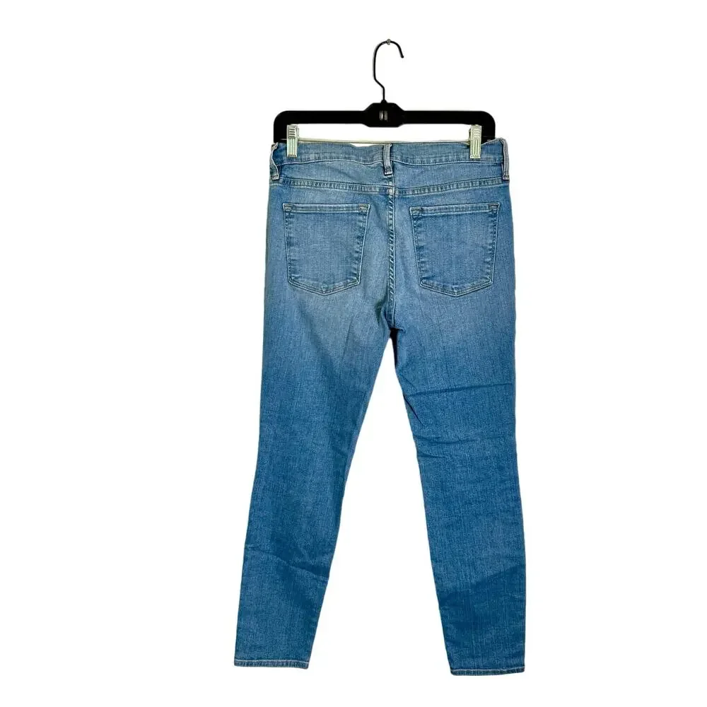 Frame Le Skinny de Jeanne Crop Jeans Womens 30 Everglade Blue Distressed Stretch - Picture 2 of 9